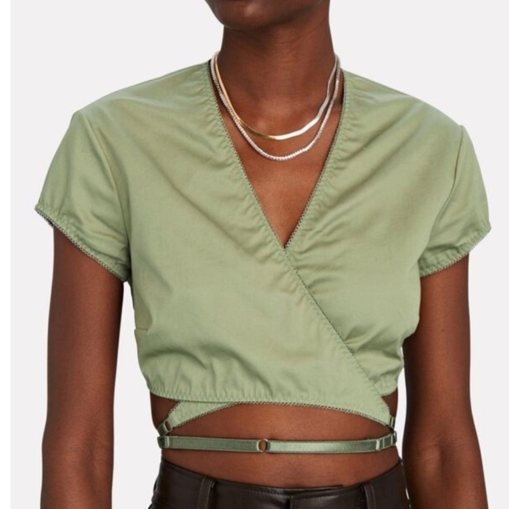 Anna October Sage Callista Strap Iris Top wrap crop short sleeve Small